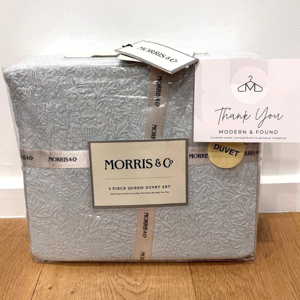NEW Morris & Co. 3 Piece QUEEN Duvet Set Light Blue Textured Cotton Bedding